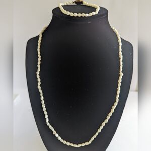 Vintage Rice Faux Pearl Necklace & Bracelet Set